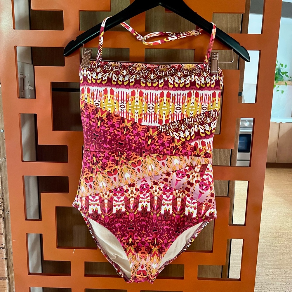 Garnet Hill Pink and Yellow One Piece Swimsuit Nordic Design